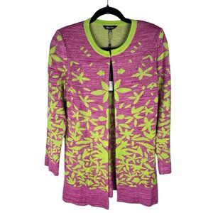 MISOOK Women's Pink Green Leaf Pattern Sweater Cardigan NWT XS